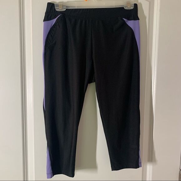 90 Degree By Reflex Purple and Black Cropped Leggings - Picture 1 of 5